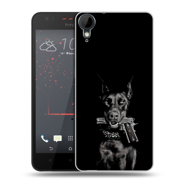 Пластиковый чехол на HTC Desire 825 с принтом Доберман и пистолет