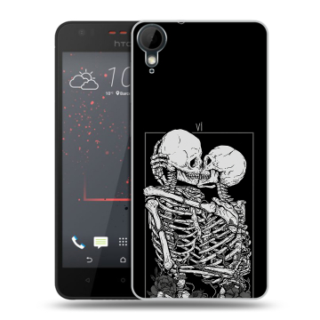 Пластиковый чехол на HTC Desire 825 с принтом Поцелуй скелетов
