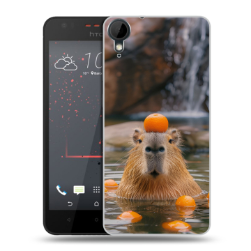 Пластиковый чехол на HTC Desire 825 с принтом Капибара с апельсином Пластиковый чехол на HTC Desire 825 с принтом Капибара с апельсином