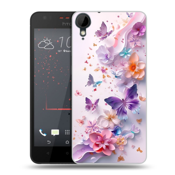 Пластиковый чехол на HTC Desire 825 с принтом цветы бабочки