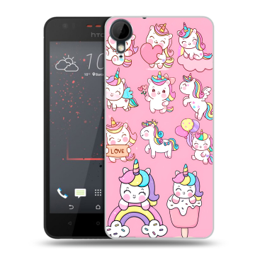 Пластиковый чехол на HTC Desire 825 с принтом Единороги и радуга Пластиковый чехол на HTC Desire 825 с принтом Единороги и радуга