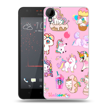 Пластиковый чехол на HTC Desire 825 с принтом розовые единороги