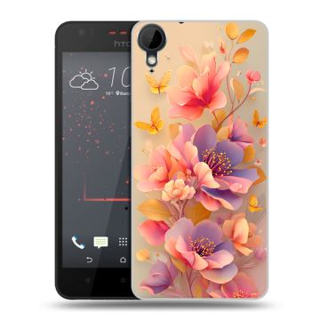 Пластиковый чехол на HTC Desire 825 с принтом Цветы и бабочки