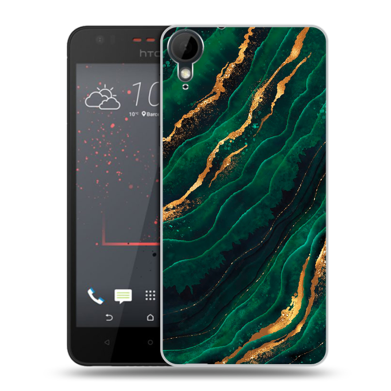 Пластиковый чехол на HTC Desire 825 с принтом Мрамор зеленое золото Пластиковый чехол на HTC Desire 825 с принтом Мрамор зеленое золото