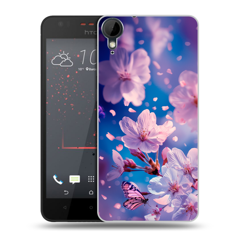 Пластиковый чехол на HTC Desire 825 с принтом цветы бабочки Пластиковый чехол на HTC Desire 825 с принтом цветы бабочки