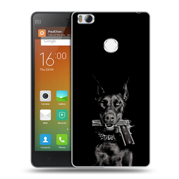 Пластиковый чехол на Xiaomi Mi4S с принтом Доберман и пистолет Пластиковый чехол на Xiaomi Mi4S с принтом Доберман и пистолет