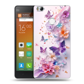 Пластиковый чехол на Xiaomi Mi4S с принтом цветы бабочки