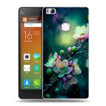 Пластиковый чехол на Xiaomi Mi4S с принтом Цветы и мрамор
