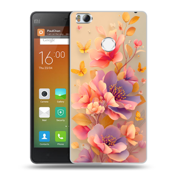 Пластиковый чехол на Xiaomi Mi4S с принтом Цветы и бабочки Пластиковый чехол на Xiaomi Mi4S с принтом Цветы и бабочки