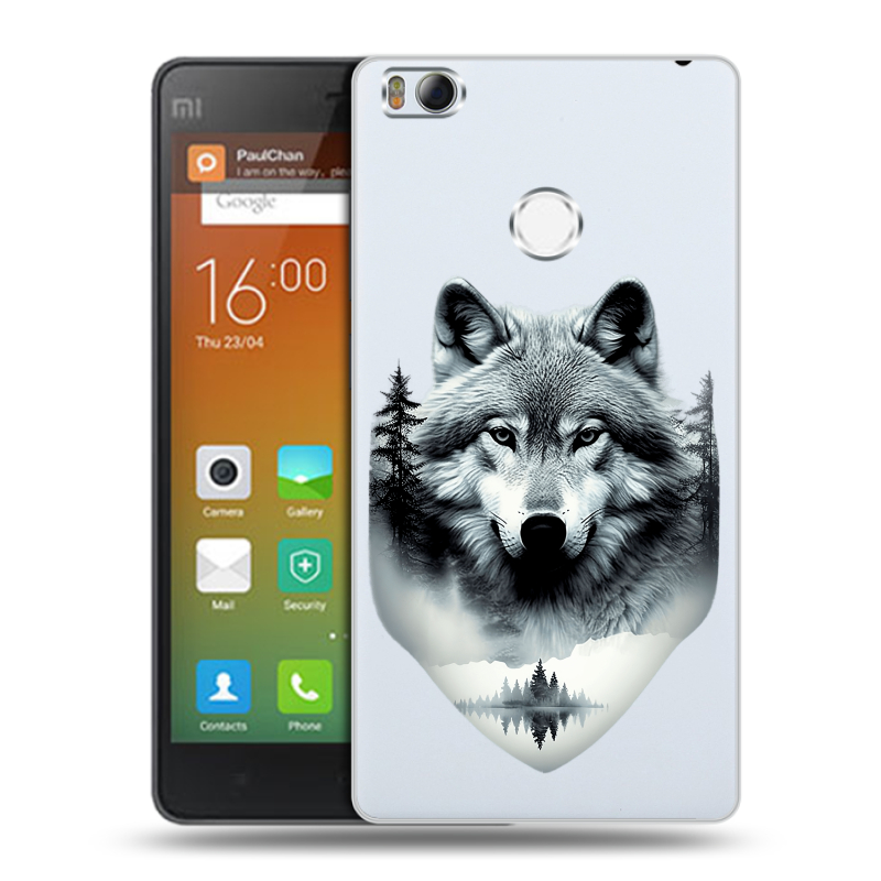 Пластиковый чехол на Xiaomi Mi4S с принтом Волк в лесу Пластиковый чехол на Xiaomi Mi4S с принтом Волк в лесу