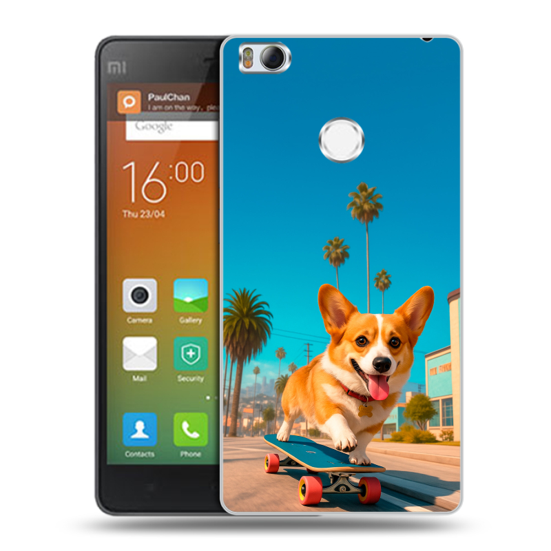 Пластиковый чехол на Xiaomi Mi4S с принтом Корги на скейте Пластиковый чехол на Xiaomi Mi4S с принтом Корги на скейте
