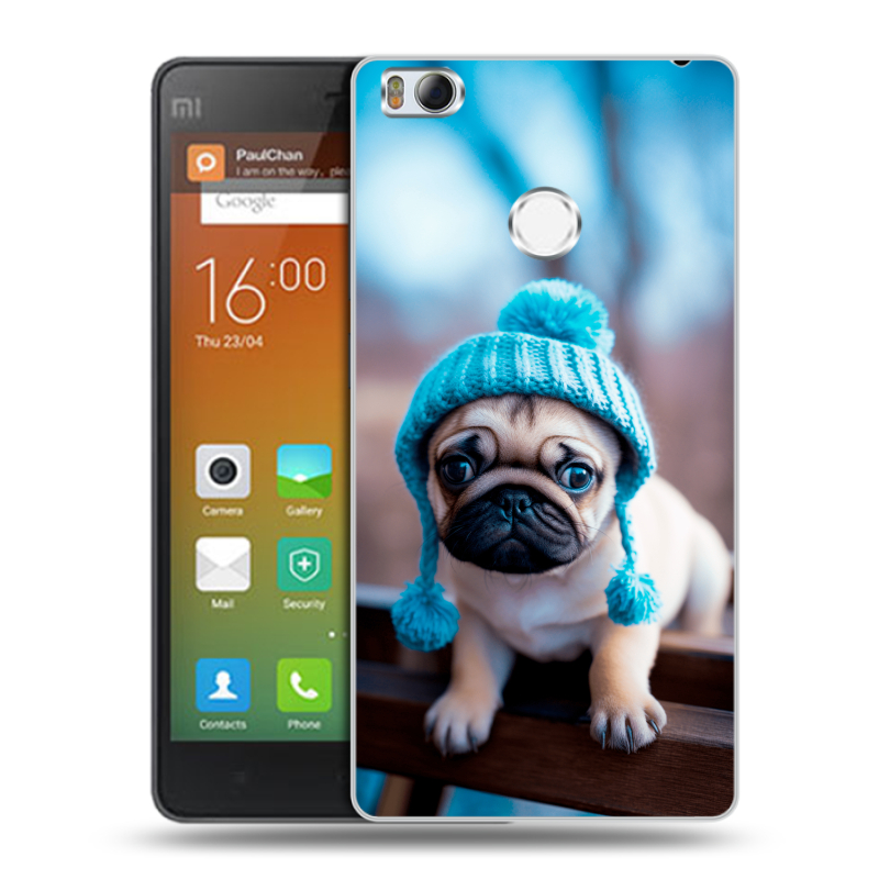 Пластиковый чехол на Xiaomi Mi4S с принтом Мопс в шапке Пластиковый чехол на Xiaomi Mi4S с принтом Мопс в шапке