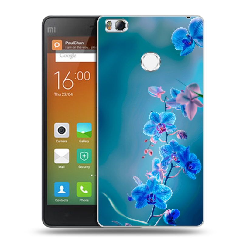 Пластиковый чехол на Xiaomi Mi4S с принтом Голубые цветы Пластиковый чехол на Xiaomi Mi4S с принтом Голубые цветы