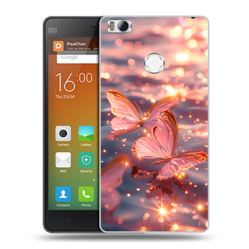 Пластиковый чехол на Xiaomi Mi4S с принтом бабочки розовые Пластиковый чехол на Xiaomi Mi4S с принтом бабочки розовые
