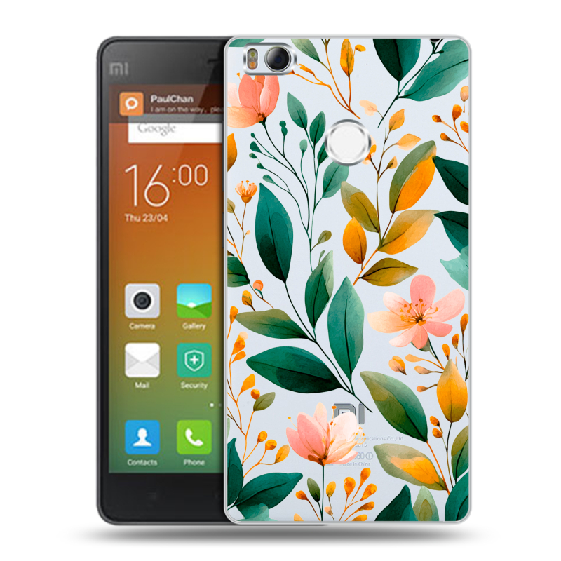 Пластиковый чехол на Xiaomi Mi4S с принтом Цветы паттерн Пластиковый чехол на Xiaomi Mi4S с принтом Цветы паттерн