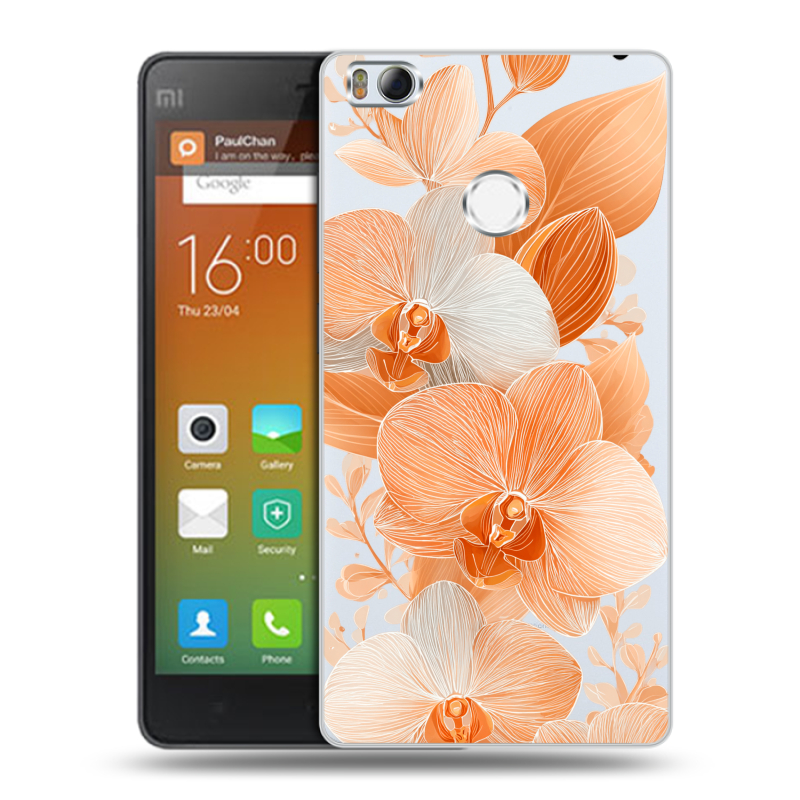 Пластиковый чехол на Xiaomi Mi4S с принтом Бежевые цветы Пластиковый чехол на Xiaomi Mi4S с принтом Бежевые цветы
