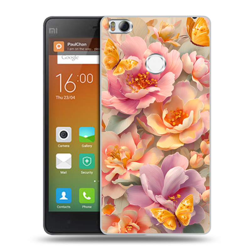 Пластиковый чехол на Xiaomi Mi4S с принтом Цветы и бабочки Пластиковый чехол на Xiaomi Mi4S с принтом Цветы и бабочки