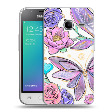 Силиконовый чехол на Samsung Galaxy J1 mini (2016) с принтом Бабочки и цветы Силиконовый чехол на Samsung Galaxy J1 mini (2016) с принтом Бабочки и цветы