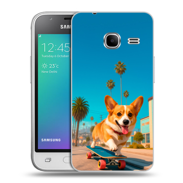 Силиконовый чехол на Samsung Galaxy J1 mini (2016) с принтом Корги на скейте Силиконовый чехол на Samsung Galaxy J1 mini (2016) с принтом Корги на скейте