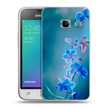 Силиконовый чехол на Samsung Galaxy J1 mini (2016) с принтом Голубые цветы Силиконовый чехол на Samsung Galaxy J1 mini (2016) с принтом Голубые цветы