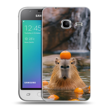 Силиконовый чехол на Samsung Galaxy J1 mini (2016) с принтом Капибара с апельсином Силиконовый чехол на Samsung Galaxy J1 mini (2016) с принтом Капибара с апельсином