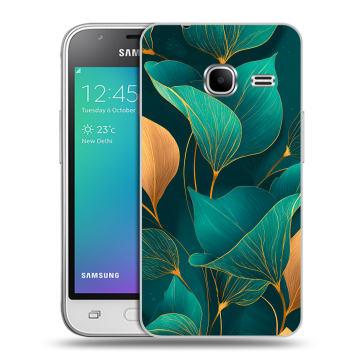 Силиконовый чехол на Samsung Galaxy J1 mini (2016) с принтом Листья и золото Силиконовый чехол на Samsung Galaxy J1 mini (2016) с принтом Листья и золото