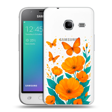 Силиконовый чехол на Samsung Galaxy J1 mini (2016) с принтом цветы бабочки Силиконовый чехол на Samsung Galaxy J1 mini (2016) с принтом цветы бабочки