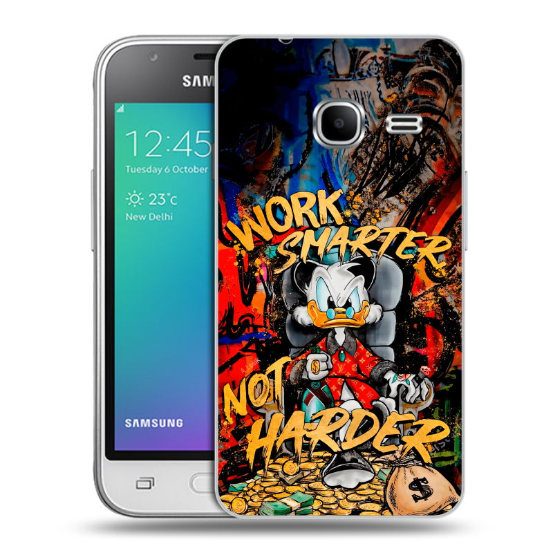 Силиконовый чехол на Samsung Galaxy J1 mini (2016) с принтом Дональд Дак Деньги Силиконовый чехол на Samsung Galaxy J1 mini (2016) с принтом Дональд Дак Деньги