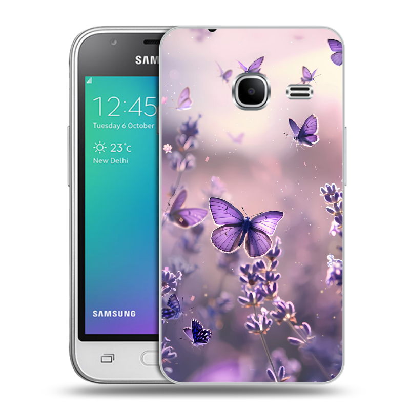 Силиконовый чехол на Samsung Galaxy J1 mini (2016) с принтом бабочки и лаванда Силиконовый чехол на Samsung Galaxy J1 mini (2016) с принтом бабочки и лаванда