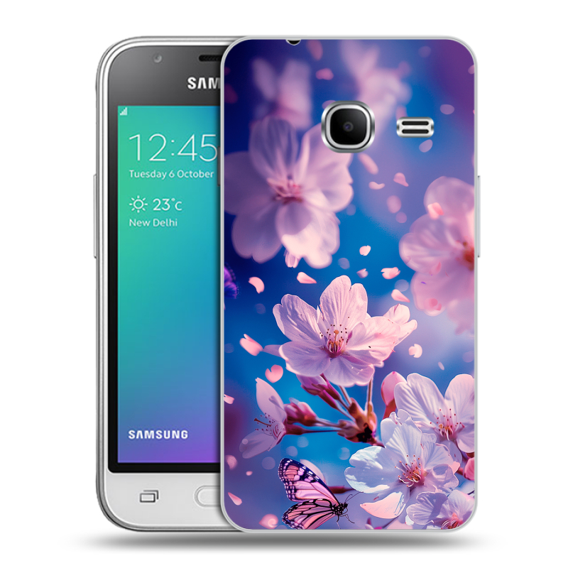 Силиконовый чехол на Samsung Galaxy J1 mini (2016) с принтом цветы бабочки Силиконовый чехол на Samsung Galaxy J1 mini (2016) с принтом цветы бабочки