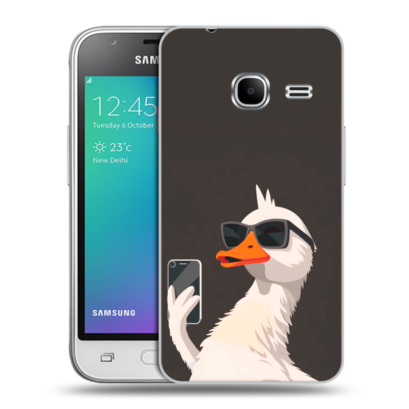 Силиконовый чехол на Samsung Galaxy J1 mini (2016) с принтом утка в очках Силиконовый чехол на Samsung Galaxy J1 mini (2016) с принтом утка в очках