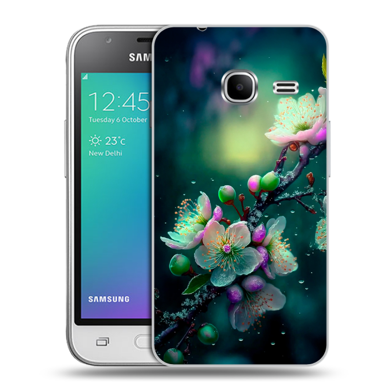 Силиконовый чехол на Samsung Galaxy J1 mini (2016) с принтом Цветы и мрамор Силиконовый чехол на Samsung Galaxy J1 mini (2016) с принтом Цветы и мрамор