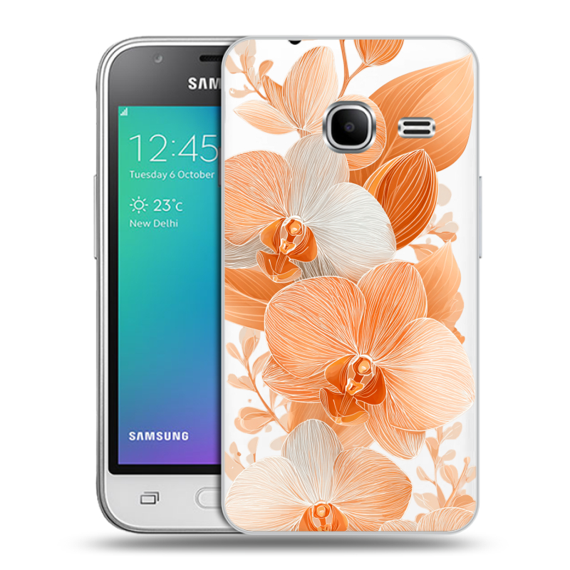 Силиконовый чехол на Samsung Galaxy J1 mini (2016) с принтом Бежевые цветы Силиконовый чехол на Samsung Galaxy J1 mini (2016) с принтом Бежевые цветы