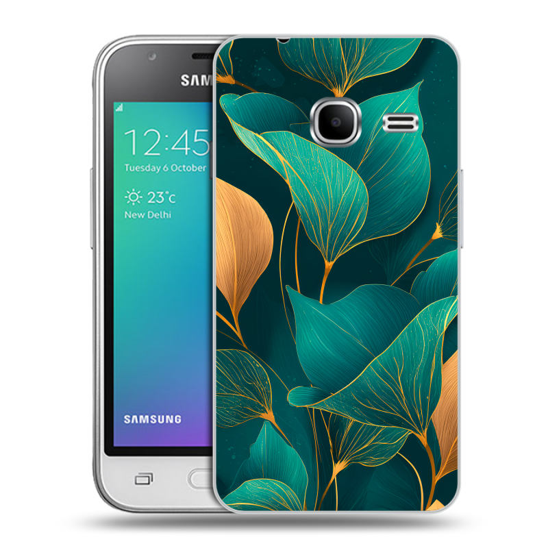 Силиконовый чехол на Samsung Galaxy J1 mini (2016) с принтом Листья и золото Силиконовый чехол на Samsung Galaxy J1 mini (2016) с принтом Листья и золото
