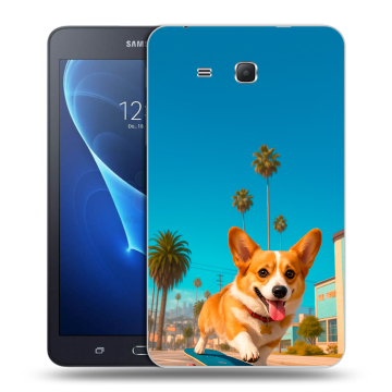 Силиконовый чехол на Samsung Galaxy Tab A 7 (2016) с принтом Корги на скейте Силиконовый чехол на Samsung Galaxy Tab A 7 (2016) с принтом Корги на скейте