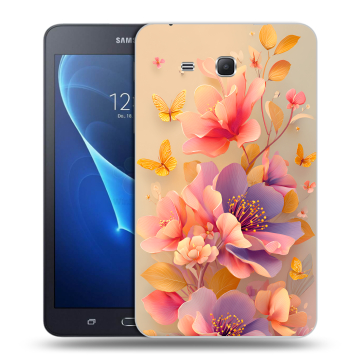 Силиконовый чехол на Samsung Galaxy Tab A 7 (2016) с принтом Цветы и бабочки