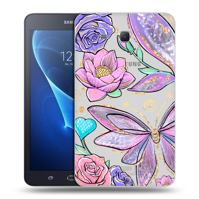 Силиконовый чехол на Samsung Galaxy Tab A 7 (2016) с принтом Бабочки и цветы Силиконовый чехол на Samsung Galaxy Tab A 7 (2016) с принтом Бабочки и цветы