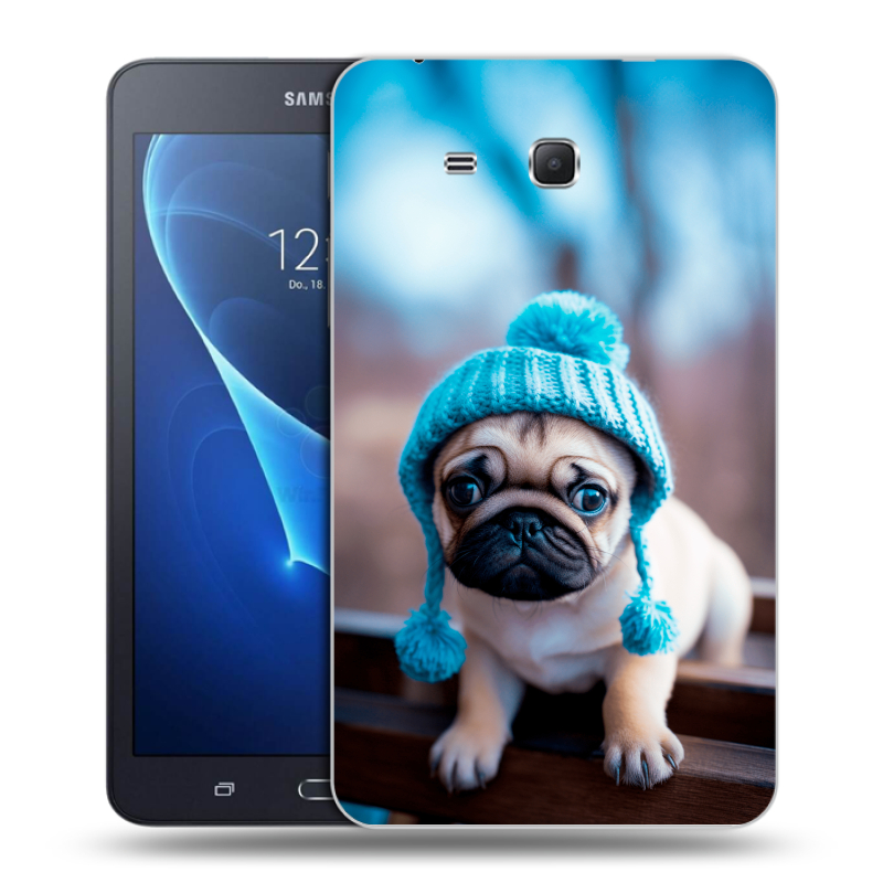 Силиконовый чехол на Samsung Galaxy Tab A 7 (2016) с принтом Мопс в шапке Силиконовый чехол на Samsung Galaxy Tab A 7 (2016) с принтом Мопс в шапке