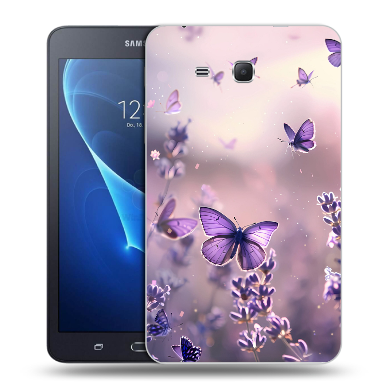Силиконовый чехол на Samsung Galaxy Tab A 7 (2016) с принтом бабочки и лаванда Силиконовый чехол на Samsung Galaxy Tab A 7 (2016) с принтом бабочки и лаванда