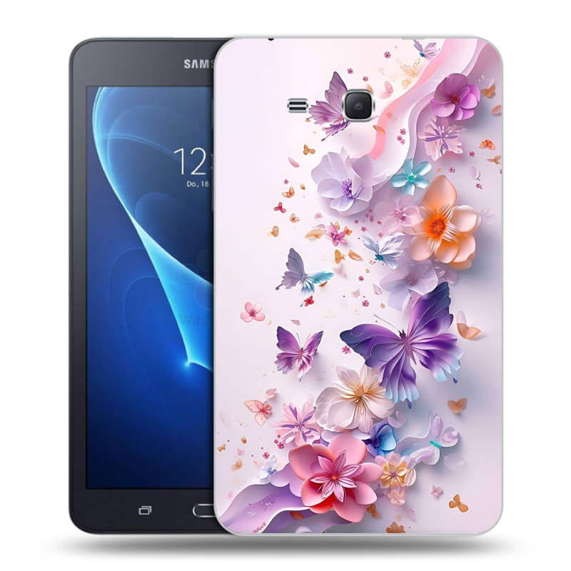 Силиконовый чехол на Samsung Galaxy Tab A 7 (2016) с принтом цветы бабочки Силиконовый чехол на Samsung Galaxy Tab A 7 (2016) с принтом цветы бабочки