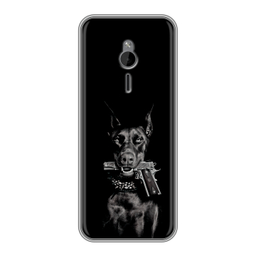 Силиконовый чехол на Nokia 230 с принтом Доберман и пистолет Силиконовый чехол на Nokia 230 с принтом Доберман и пистолет