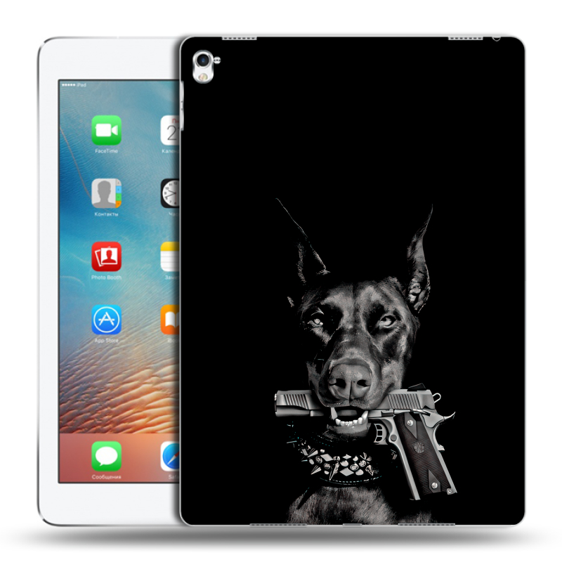 Силиконовый чехол на Ipad Pro 9.7 с принтом Доберман и пистолет Силиконовый чехол на Ipad Pro 9.7 с принтом Доберман и пистолет