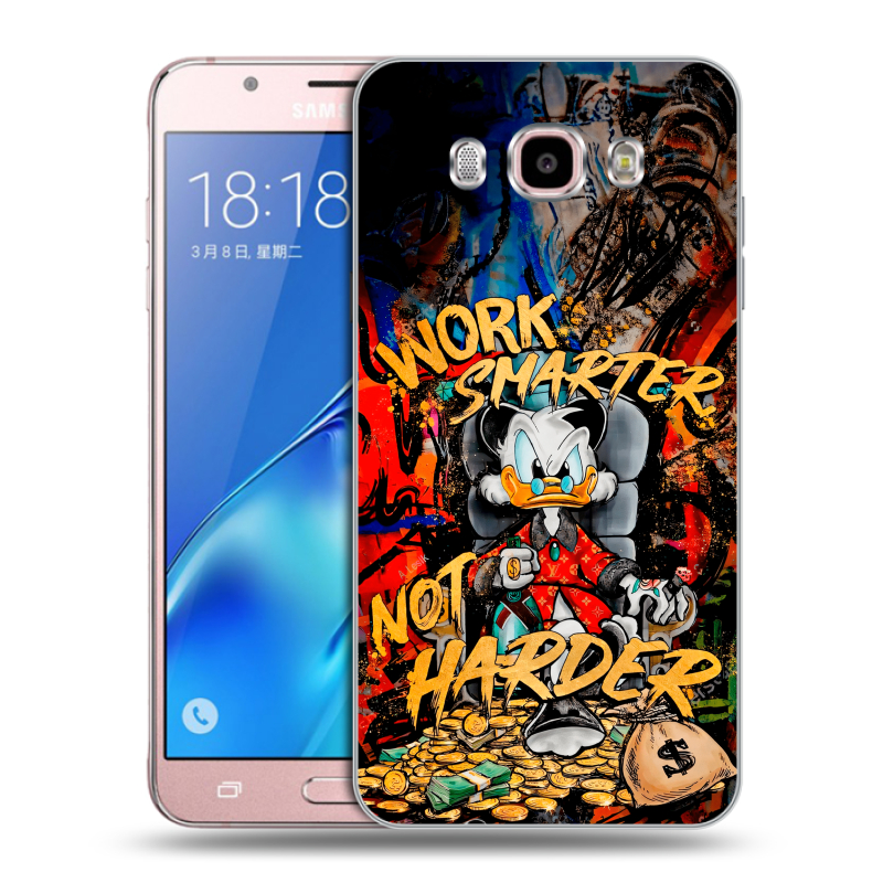 Силиконовый противоударный чехол на Samsung Galaxy J5 (2016) с принтом Дональд Дак Деньги Силиконовый противоударный чехол на Samsung Galaxy J5 (2016) с принтом Дональд Дак Деньги