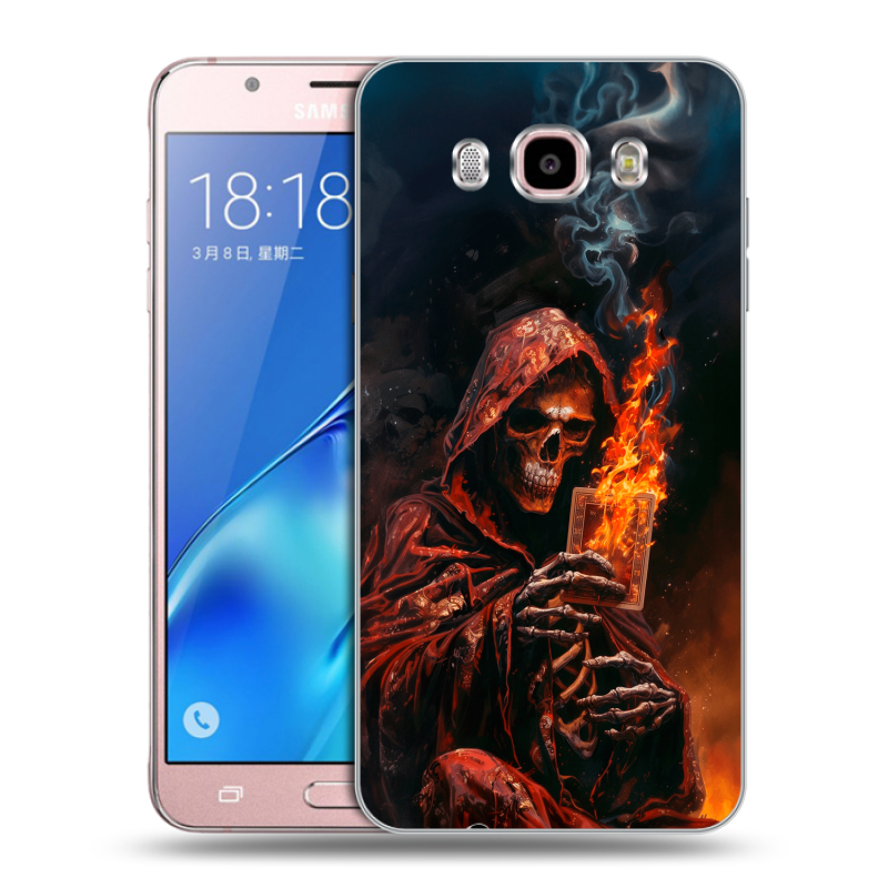 Силиконовый противоударный чехол на Samsung Galaxy J5 (2016) с принтом Скелет и карты Силиконовый противоударный чехол на Samsung Galaxy J5 (2016) с принтом Скелет и карты
