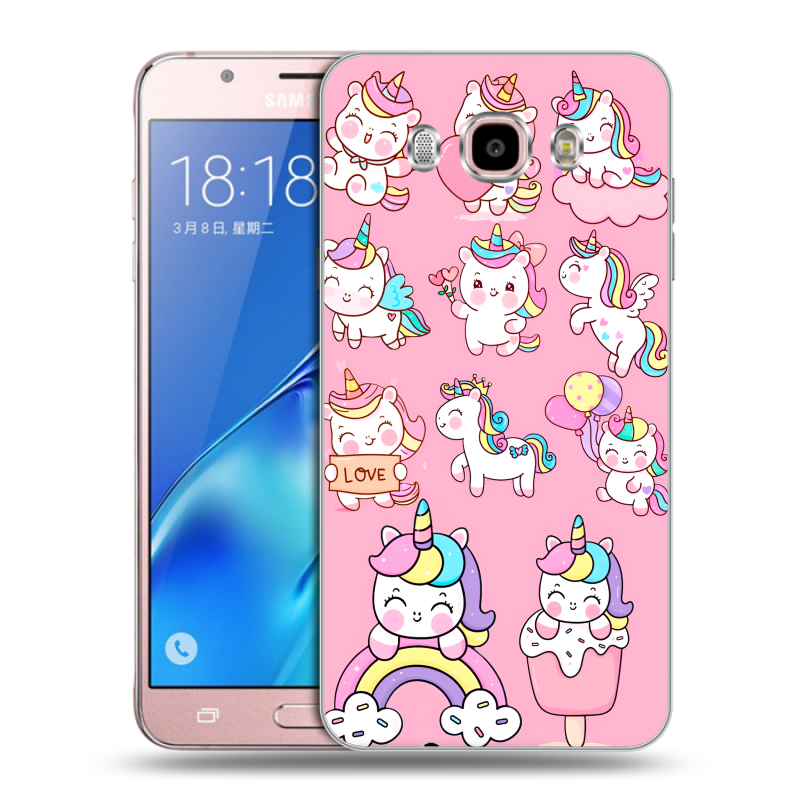 Силиконовый противоударный чехол на Samsung Galaxy J5 (2016) с принтом Единороги и радуга Силиконовый противоударный чехол на Samsung Galaxy J5 (2016) с принтом Единороги и радуга