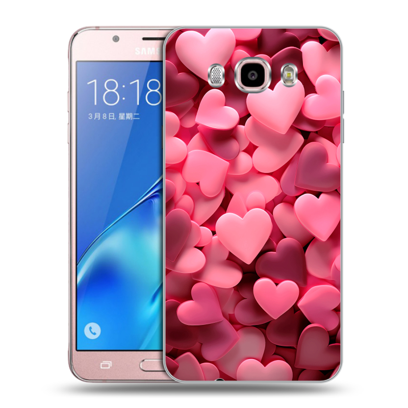 Силиконовый противоударный чехол на Samsung Galaxy J5 (2016) с принтом розовые сердечки Силиконовый противоударный чехол на Samsung Galaxy J5 (2016) с принтом розовые сердечки