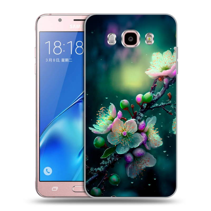 Силиконовый противоударный чехол на Samsung Galaxy J5 (2016) с принтом Цветы и мрамор Силиконовый противоударный чехол на Samsung Galaxy J5 (2016) с принтом Цветы и мрамор