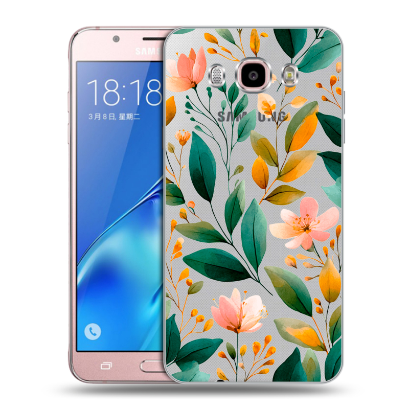 Силиконовый противоударный чехол на Samsung Galaxy J5 (2016) с принтом Цветы паттерн Силиконовый противоударный чехол на Samsung Galaxy J5 (2016) с принтом Цветы паттерн