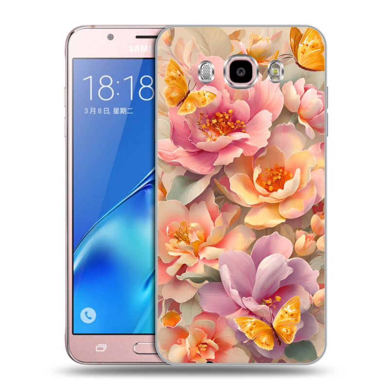 Силиконовый противоударный чехол на Samsung Galaxy J5 (2016) с принтом Цветы и бабочки Силиконовый противоударный чехол на Samsung Galaxy J5 (2016) с принтом Цветы и бабочки