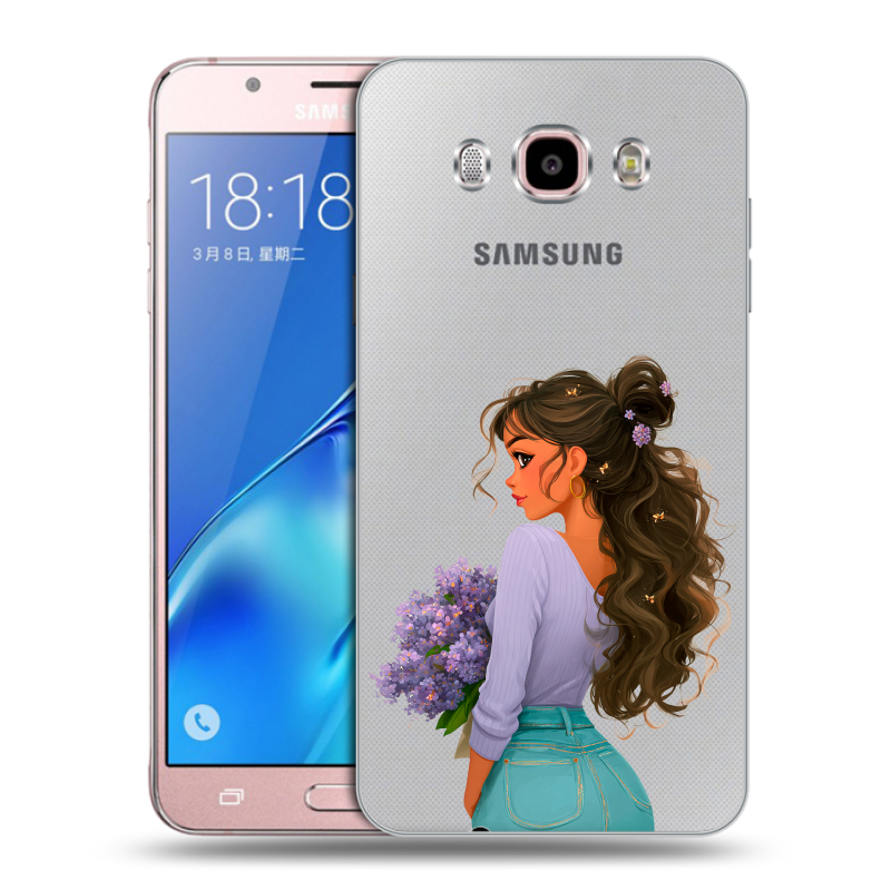 Силиконовый противоударный чехол на Samsung Galaxy J5 (2016) с принтом девушка цветы Силиконовый противоударный чехол на Samsung Galaxy J5 (2016) с принтом девушка цветы